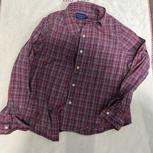 PENDLETON BUTTON DOWN WESTERN SHIRT SIZE L petite RED BLUE COTTON LONG SLeeve